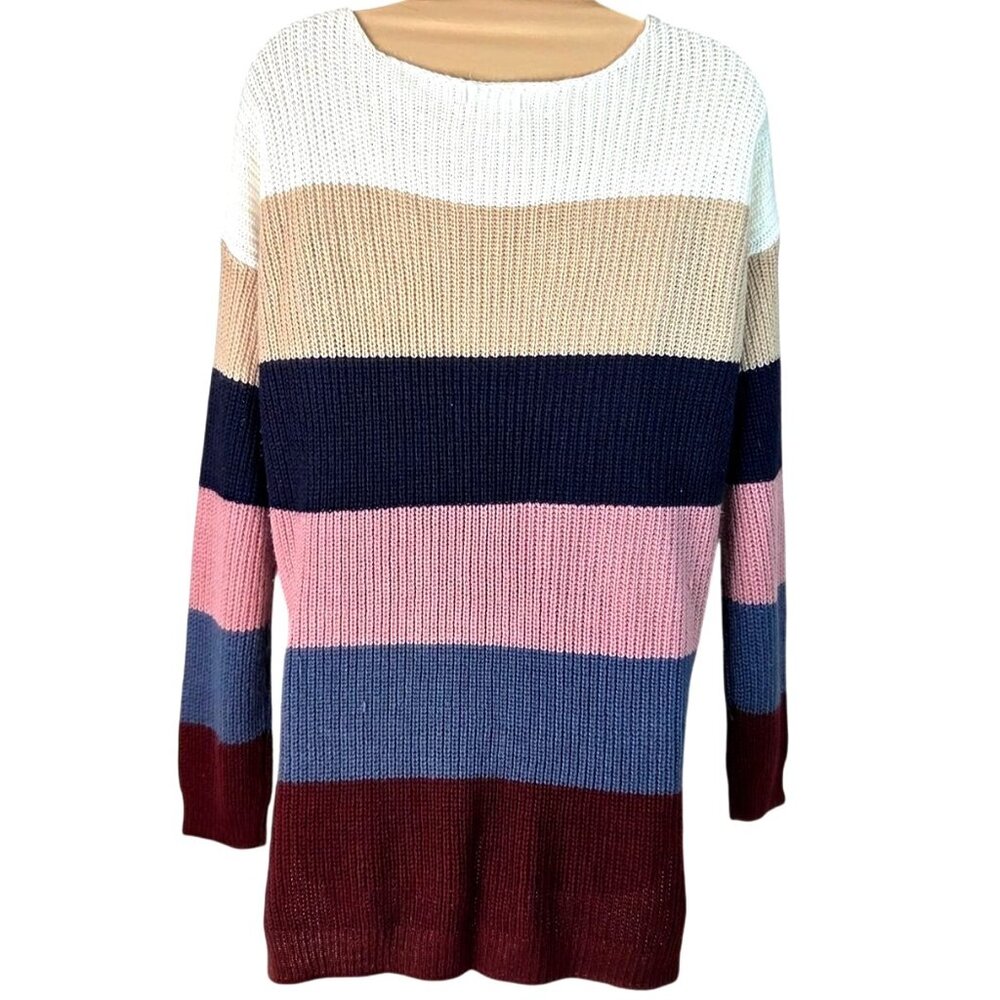 Full Circle Trends Wide Striped V-Neck Sweater Womens 1X Multicolor Pullover - Picture 2 of 6